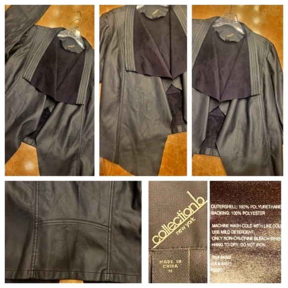 Collection B New York Faux Leather Hi-low Cascading Front Open Jacket, M - Picture 17 of 17